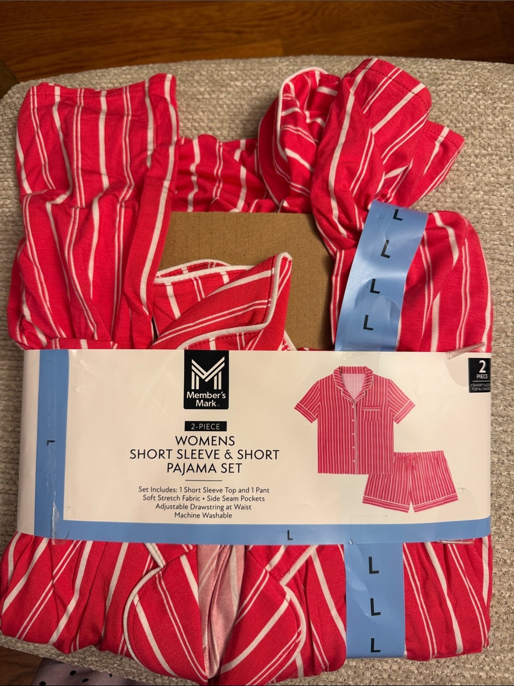 Member's Mark Women's Red Striped Short Sleeve & Short Pajama Set